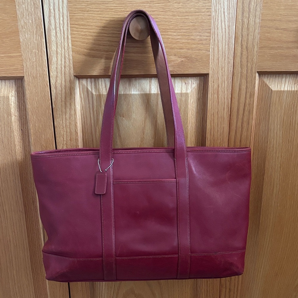 Classic Red Coach Leather Tote Bag